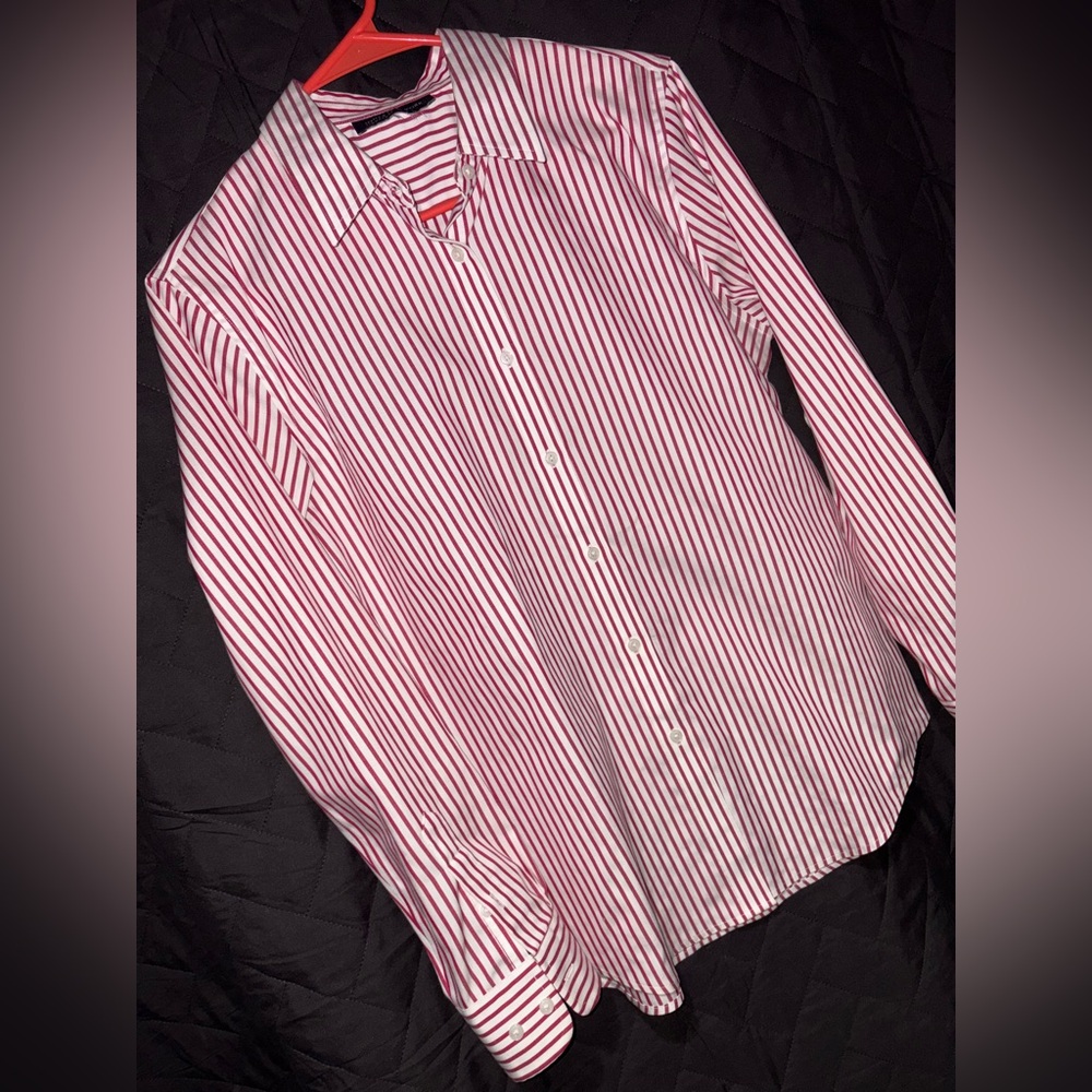 Jones New York Red and White Striped Women’s Shirt #1225 - Picture 3 of 6